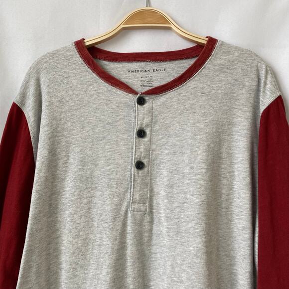 American Eagle Y2K Colorblock Henley Long Sleeve Tee Tshirt Men XL Gray Baseball - Picture 3 of 9